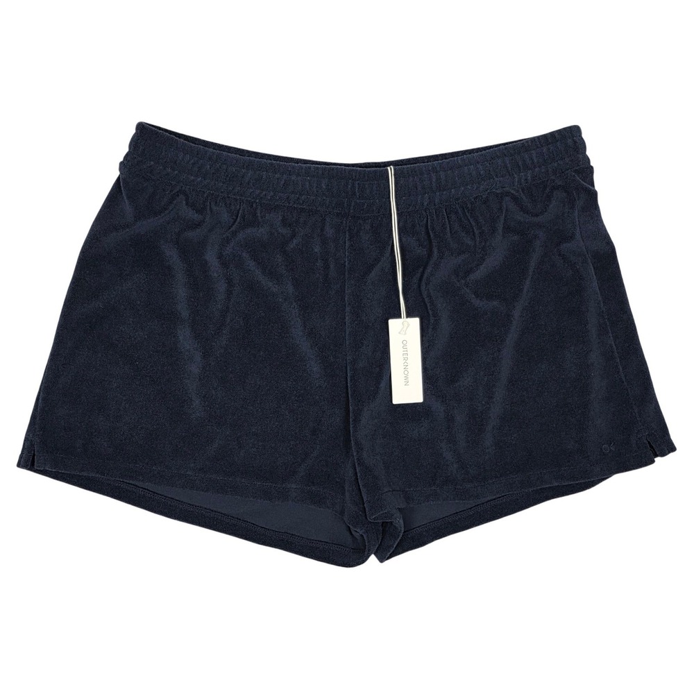 Outerknown Rewind Bermuda Shorts Women XL Dark Blue Terry Cloth Lounge Relaxed